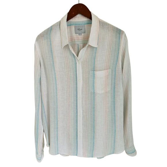Rails Marbella Linen Blend Stripe Button Down Shirt Large - Picture 4 of 12